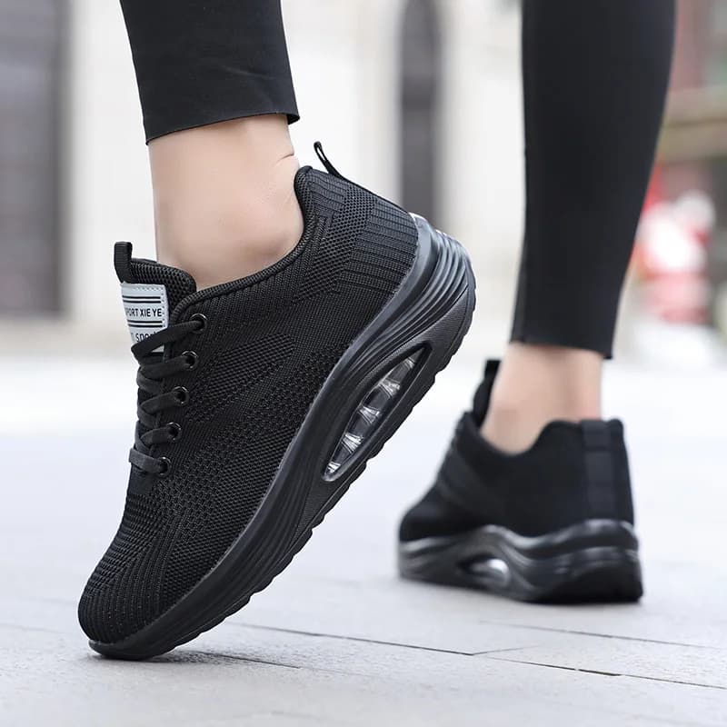 Summer Women's Breathable Mesh Air Cushion Walking Shoes Thick Height Increasing Sole Fashion Casual Sports Sneakers