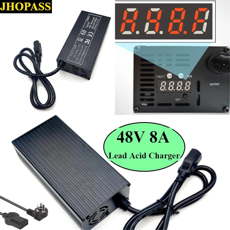 Lead charger for dry water GEL smart HD LCD 48V 8A for motorcycle NEV four wheel Ebike 110V or 220V UK US EU AU Plug