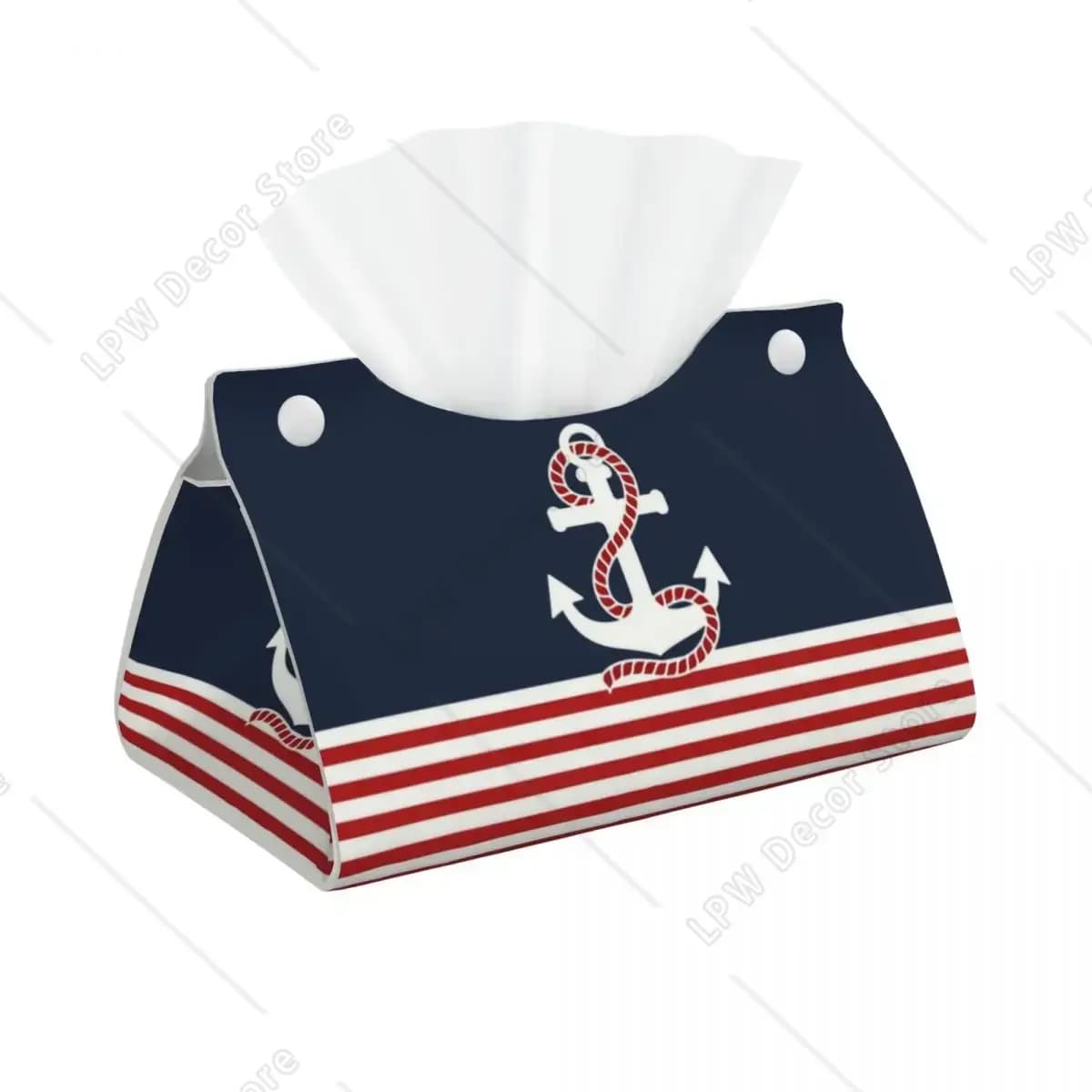 Porta fazzoletti per barche con ancoraggio nautico personalizzato a strisce blu, porta fazzoletti rettangolari in pelle PU per bagno domestico