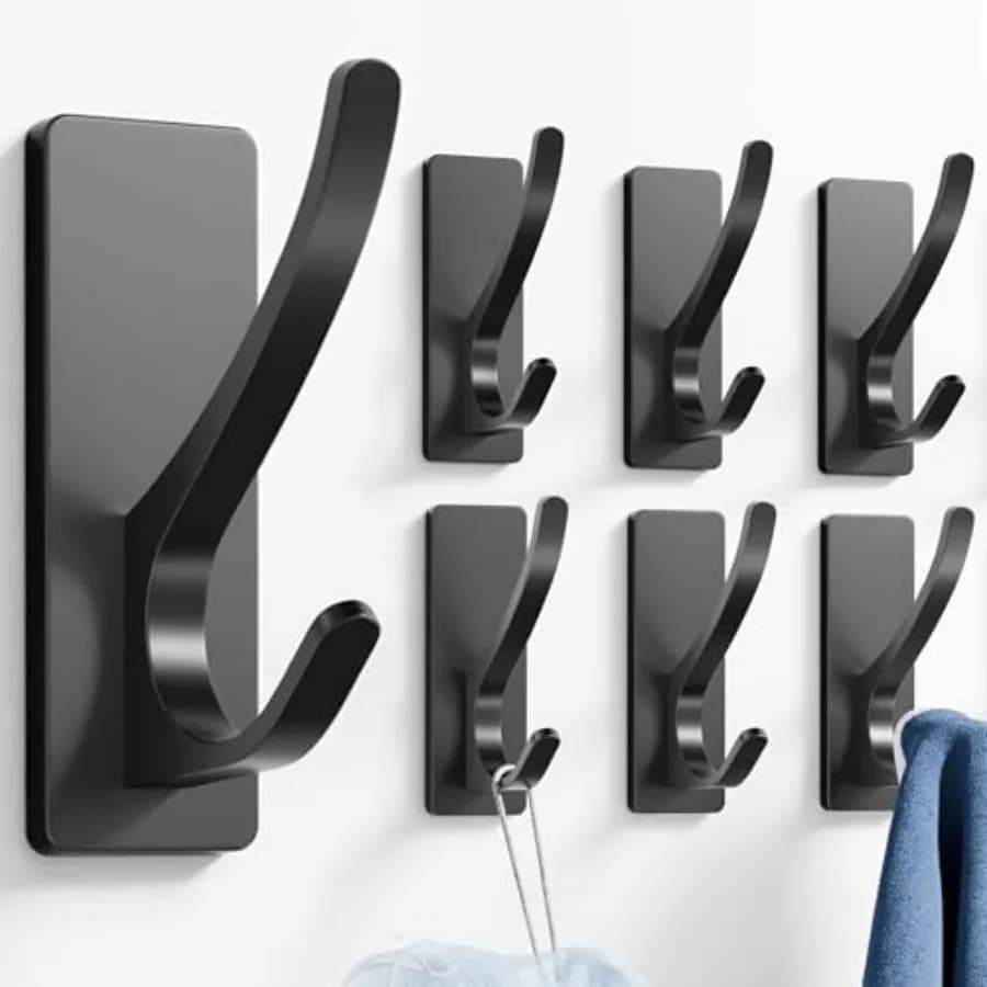 Matt Self Adhesive Coat Hooks for Hanging: 13LB Extra Strong Stainless Wall Hook for Towel, Utensil, Backpack, Hat, Sturdy Meta