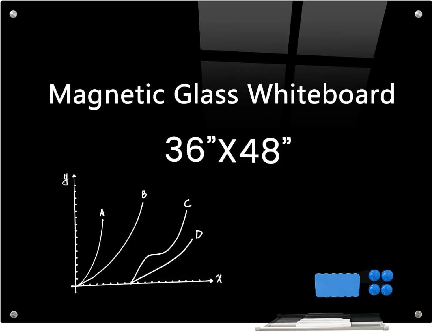 Lavagna Magnetica in Vetro 48x36 Nera Senza Cornice Temperata per Ufficio, Scuola e Casa