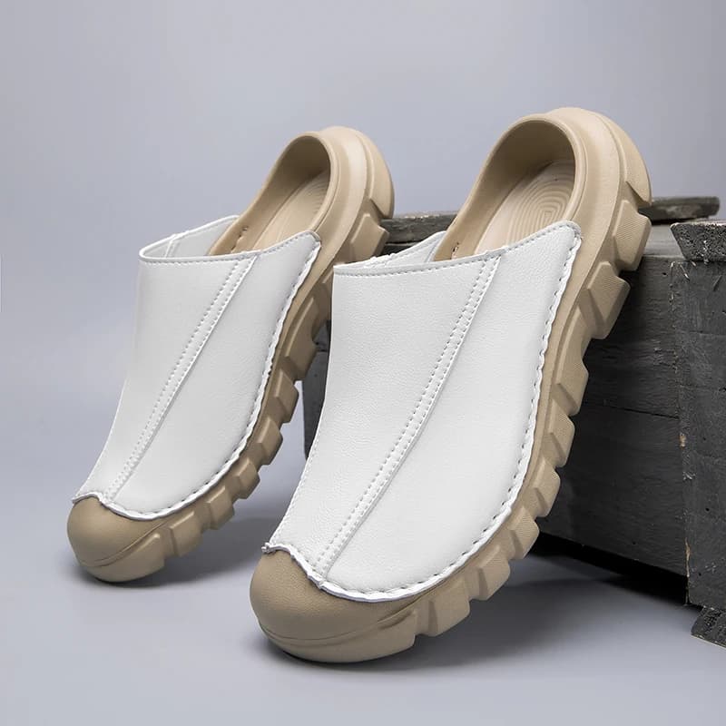 Scarpe Casual in Pelle da Uomo 2026 Nuovo Design Slip-On con Cuciture a Mano, Sandali in Pelle a Punta Chiusa per Esterni da Uomo