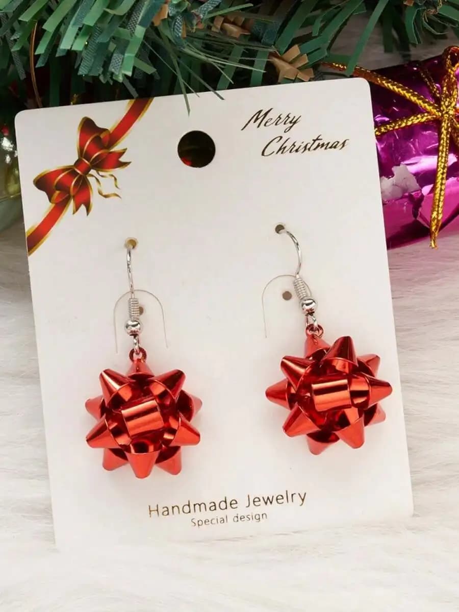 Fashionable Red Metal Women Earrings Personalized Design Christmas Accessory Pair
