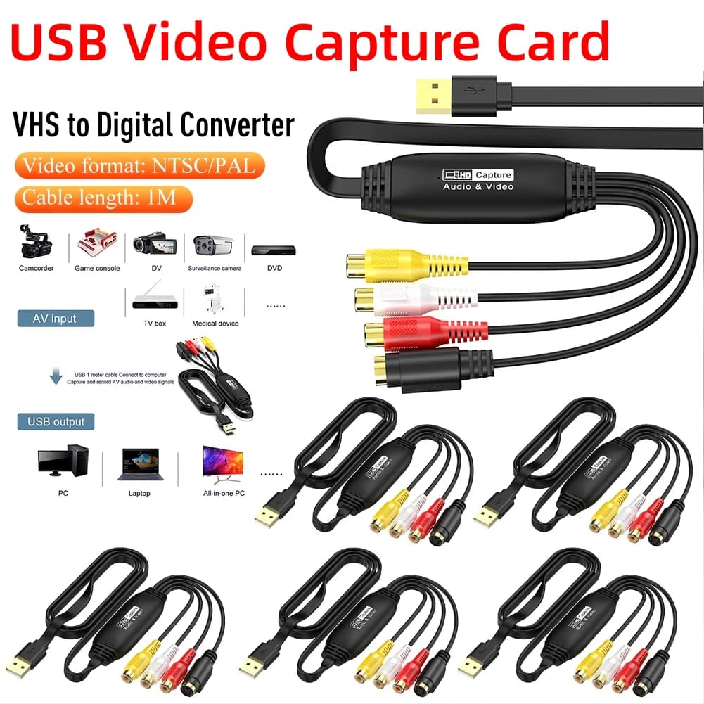 Scheda di acquisizione video senza driver USB 1080P Multi-sistema di acquisizione segnale video AV/RCA/S (Win/Mac/Android) compatibile