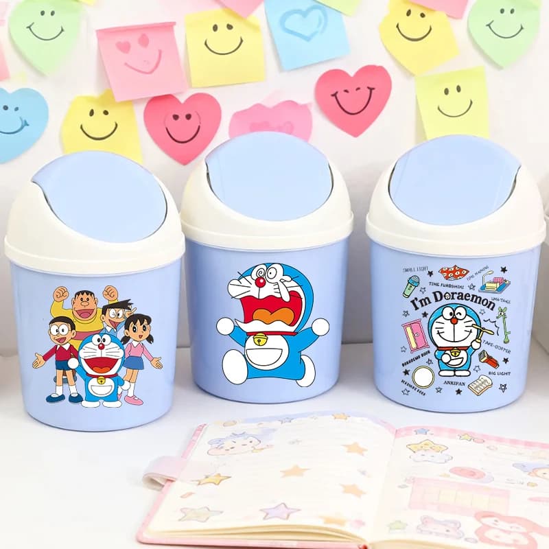 Cestino da scrivania Doraemon, contenitore per rifiuti a tema cartone animato, cestino da comodino, cestino per rifiuti alla moda, cestino portatile, simpatico contenitore da scrivania, regali