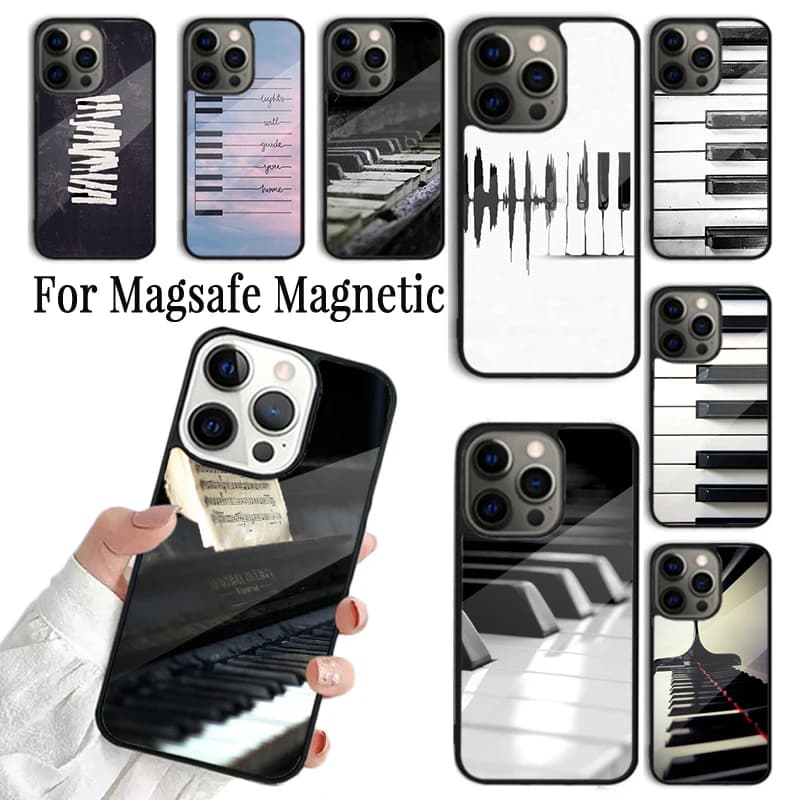Cover per iPhone con Stampa Tasti Pianoforte per iPhone 17 AIR 16 15 14 13 12 11 Pro Max Plus, Custodia Magnetica Wireless Magsafe
