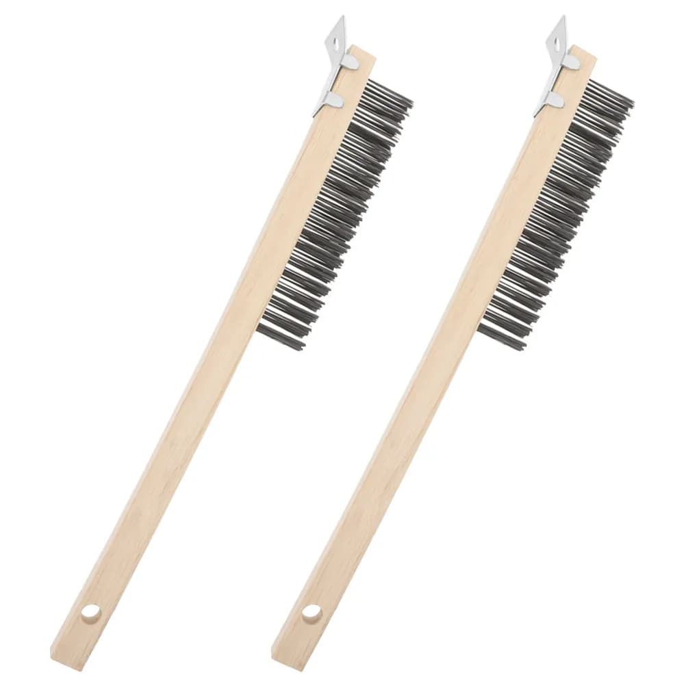 2Pcs Pizza Brush Long Handle Wooden Comfortable Grip for Pizza Stone Oven Bbq Grill Cleaning Scraper Beige Deck Scrub Brush