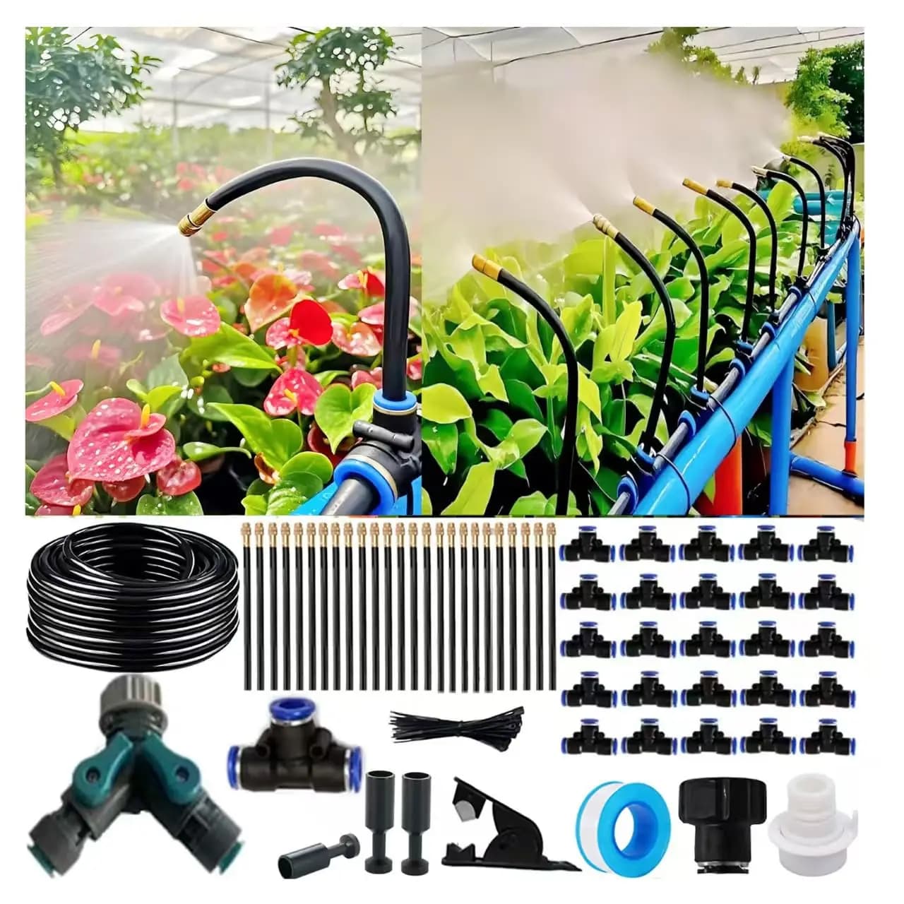 Kit di Irrigazione Automatica a Goccia per Piante in Vaso, 360° ° Irrigatori Regolabili, Tubi a Connessione Rapida per Giardino e Prato