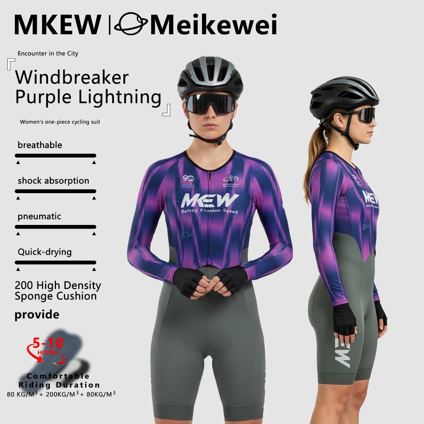 MKEW Women's Cycling Jumpsuit Long Sleeve Shorts One-Piece Bike Suit Breathable Quick-Dry Bicycle Bodysuit Road MTB Riding Gear
