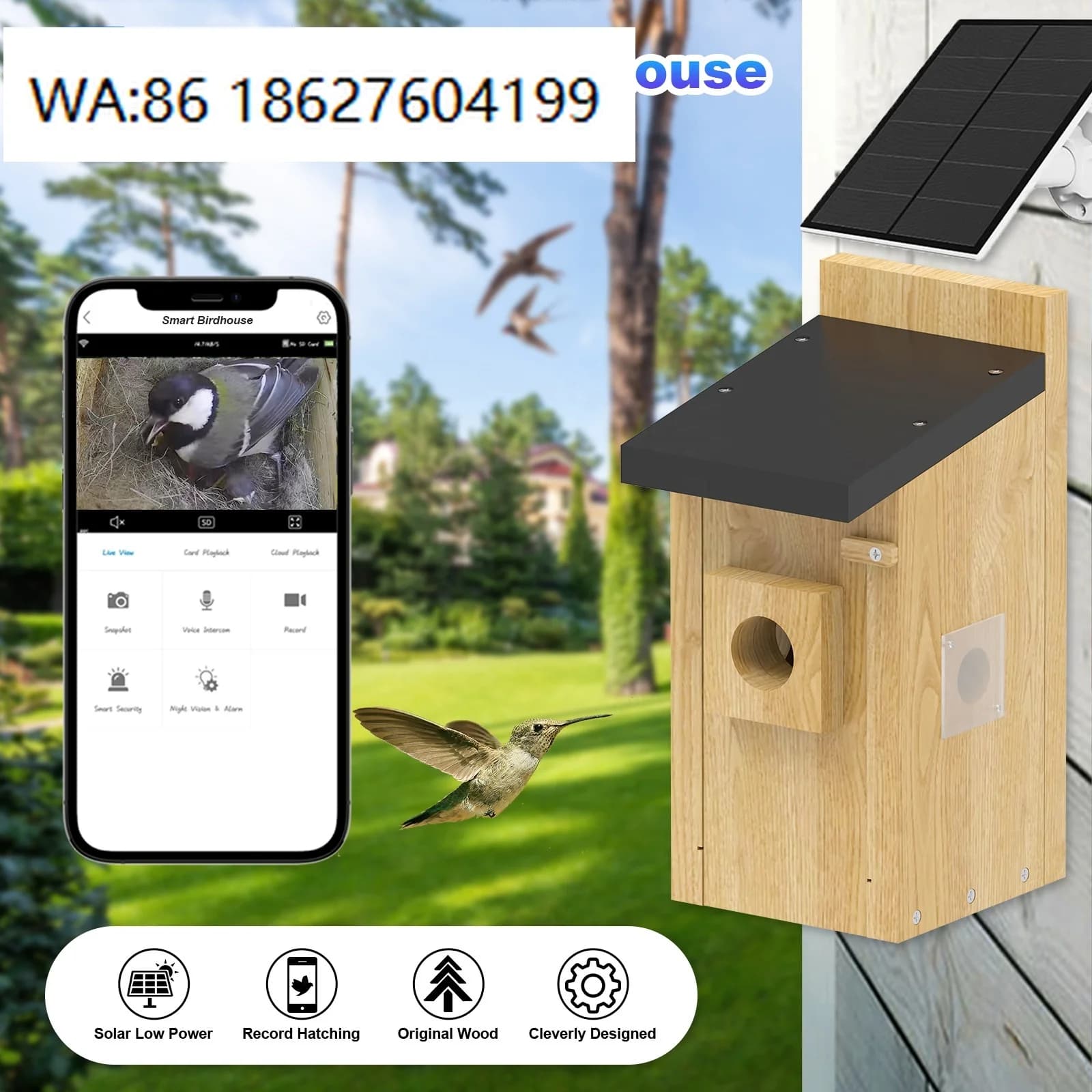 bird house outdoor feeder watching Smart Breeding With Night Vision Wooden Birdhouse Inside Nest Cage Live Nesting