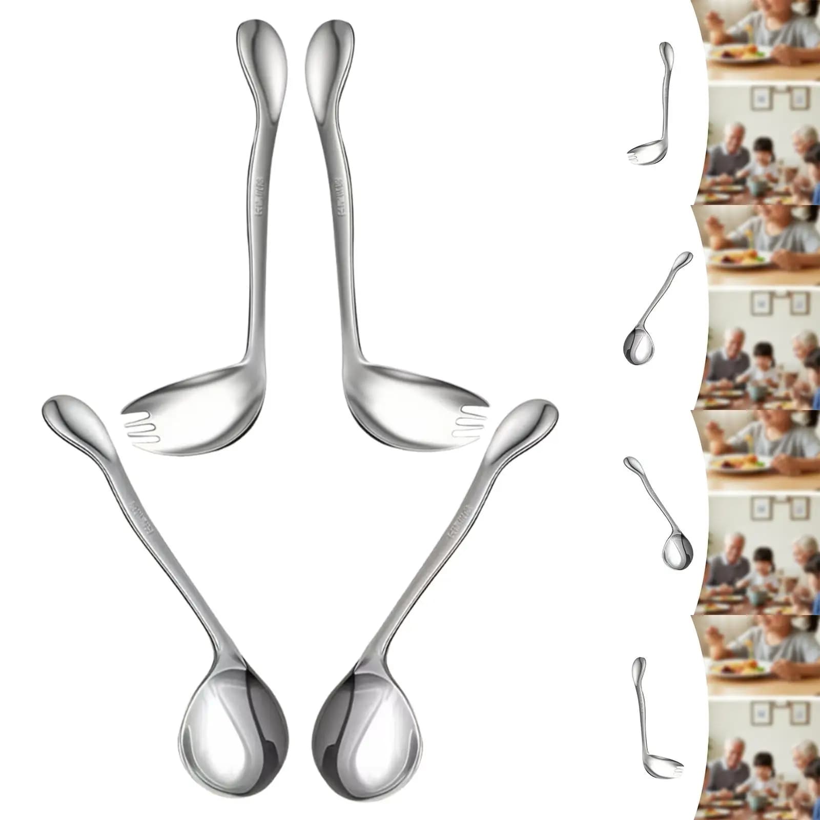 Comfortable Stainless Steel Curved Utensil Eating Aid Adaptive Tableware for Disabled People Home or Travel