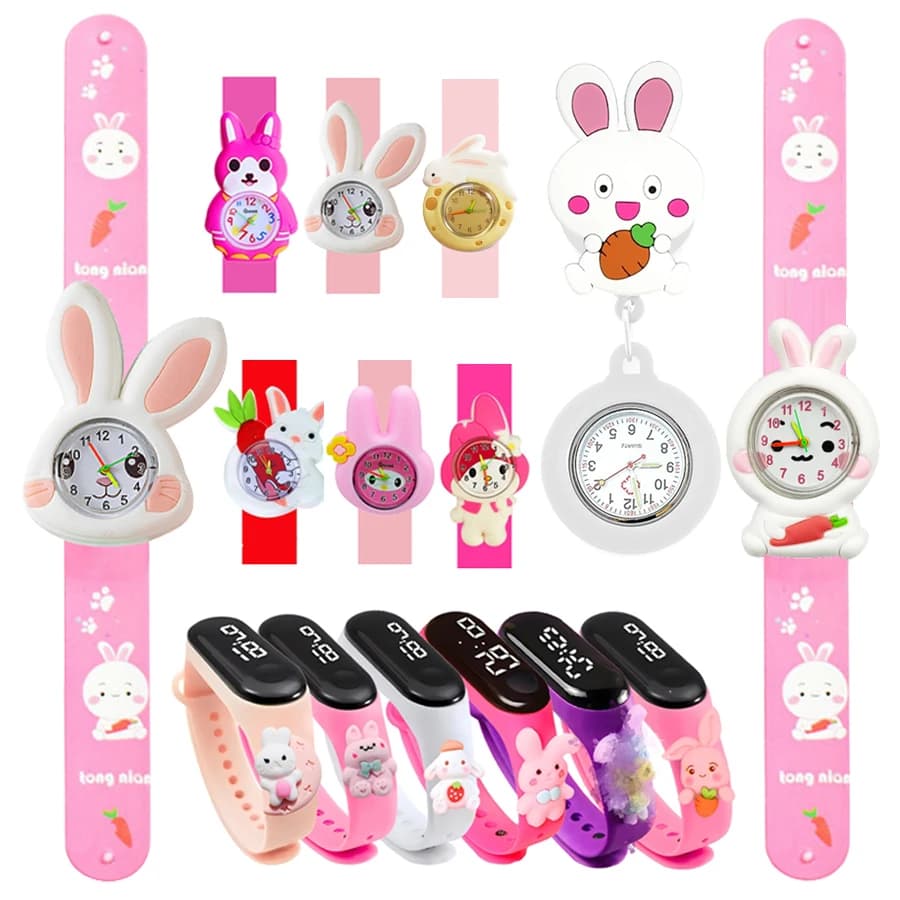 Printed Strap Cartoon Rabbit Children Watches for Boys Girls Baby Best Birthday Gift Kids Learn Time Clock