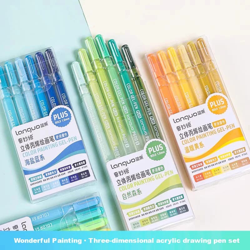 Penna gel per vernice acrilica a 6 colori Languo 1.0mm Penna per pittura per scrapbooking Carta nera Pittura su roccia Disegno Tessuto in legno di vetro