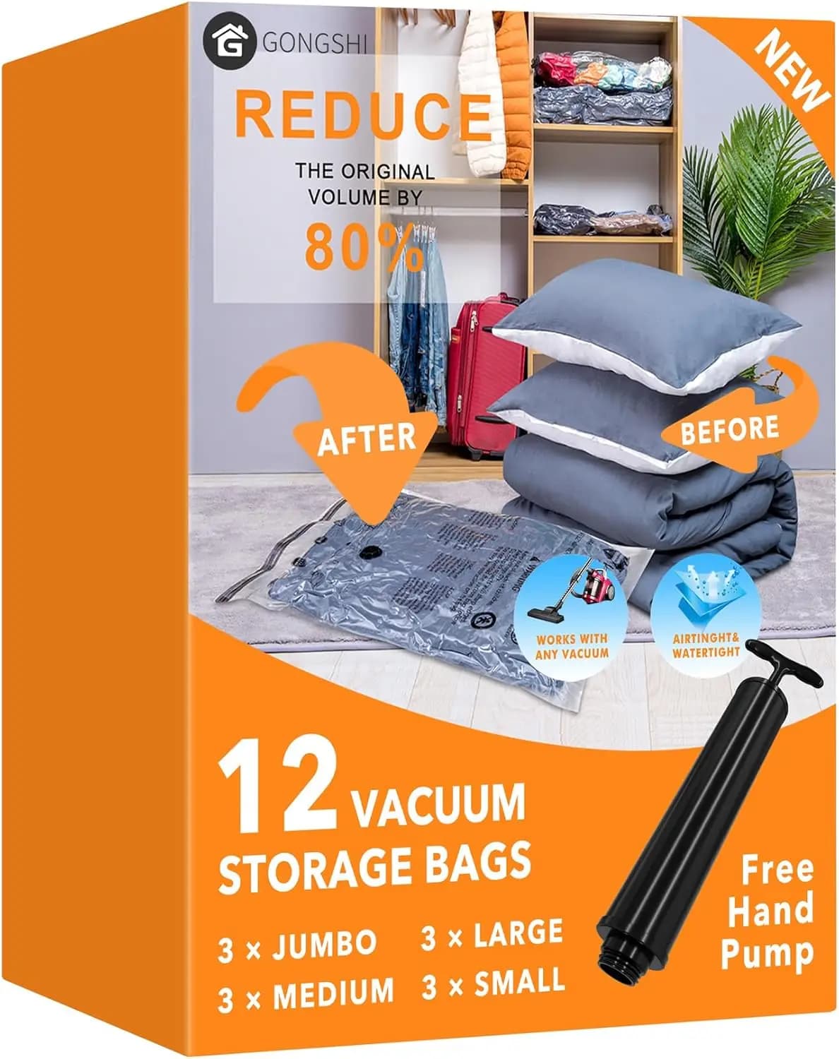 Sacchetti Sottovuoto, Sacchetti Salvaspazio Sigillati per Vestiti, Bagagli da Viaggio, Coperte, Piumoni, Cuscini, Confezione da 12