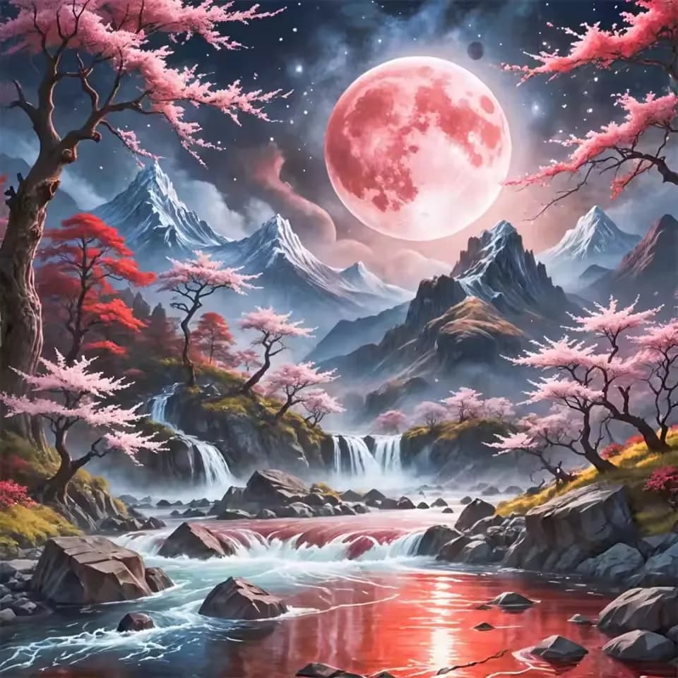Pittura Diamantata 5D Fai da Te, Ricamo Diamantato con Fiori di Ciliegio, Offerta Speciale, Punto Croce con Diamanti Quadrati e Rotondi, Paesaggio con Cascata, Decorazione Murale
