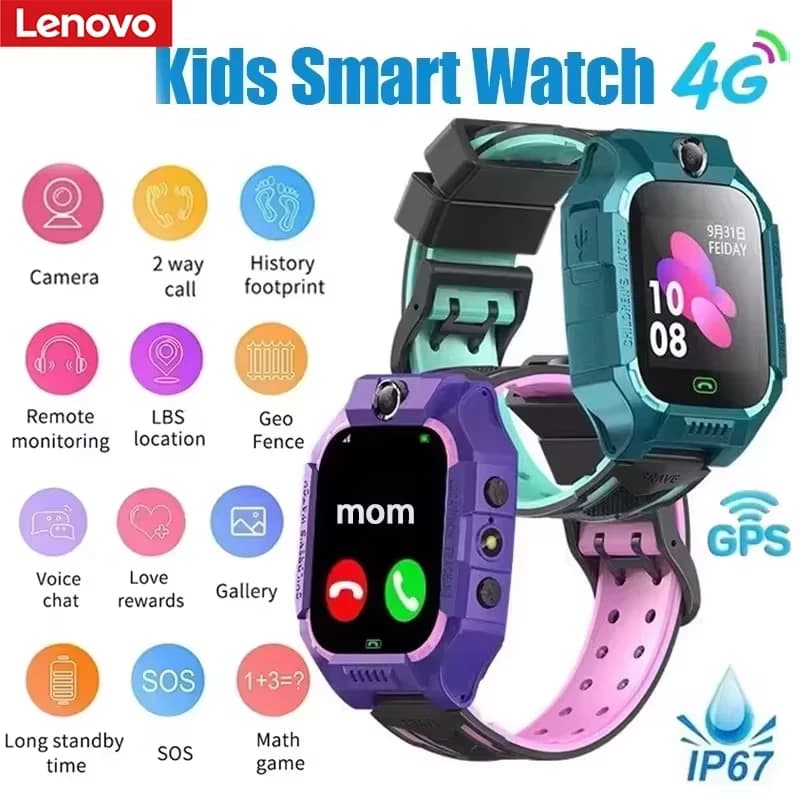 Lenovo Q19 Smartwatch for kids with GPS, tracker, SIM, waterproof, calls, camera, compatible with iPhone and Android, ideal as a gift