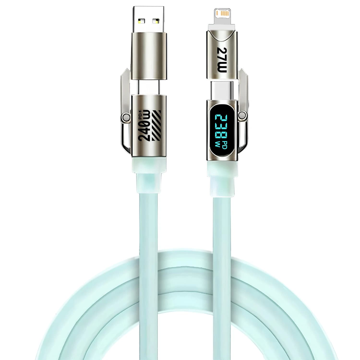 Cavo di ricarica per telefono cellulare 2-in-2 con display digitale, da USB PD a Type-C IOS per Apple Samsung Xiaomi Redmi, cavo dati per ricarica rapida