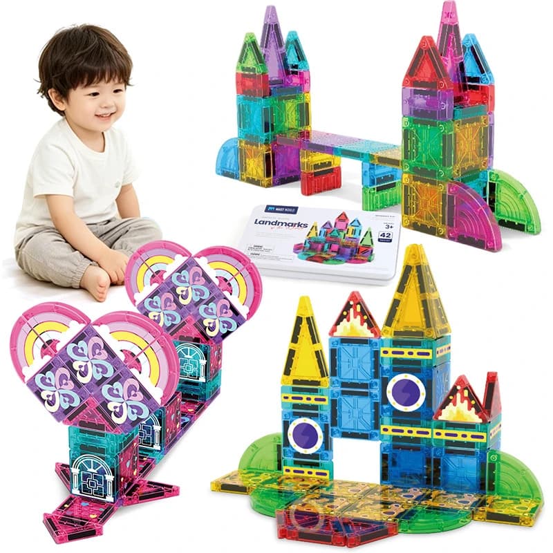 Transparent Color Window Magnetic Tiles Children Educational DIY Construction Blocks STEM Learning Puzzle Birthday Xmas Gift