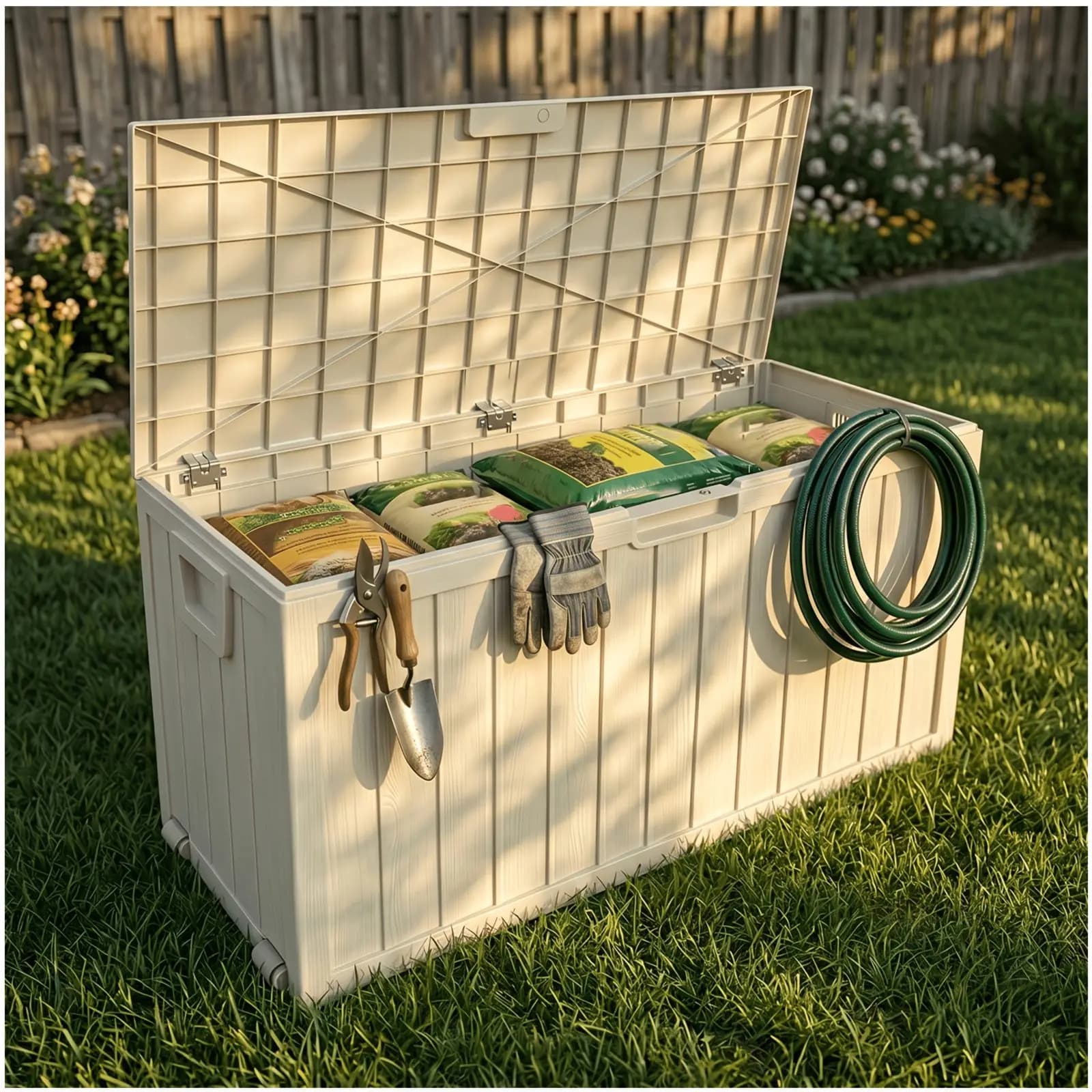 75-Gallon Weatherproof Outdoor Storage Box with Smooth-Rolling Wheels & Comfort Handle — Lockable Deck Box for Pool Gear, Garden