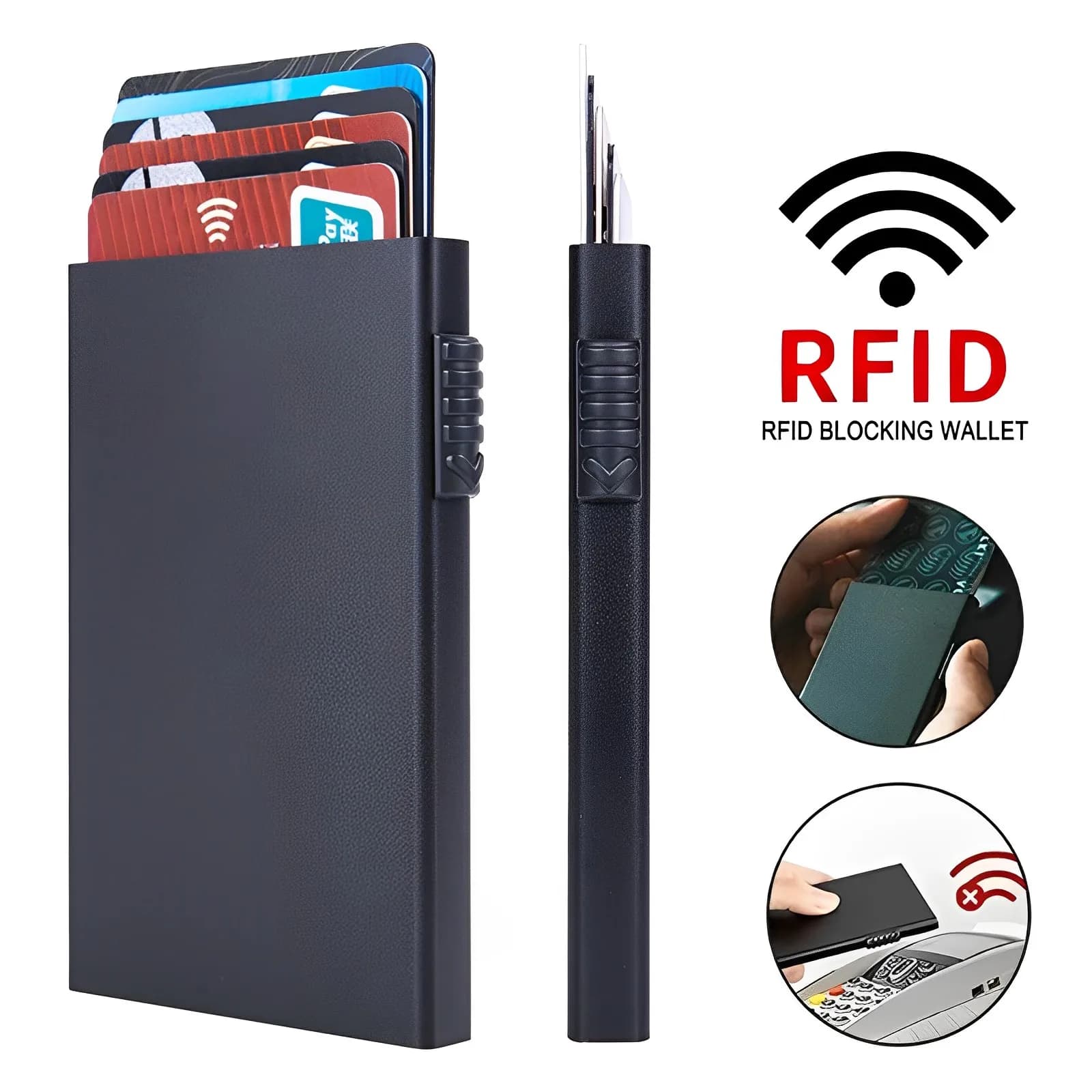 RFID Blocking Card Holder for Men, Thin Slim Aluminum Wallet, Pop Up Metal Minimalist ID Credit Card Case, Fashion Premium Gift