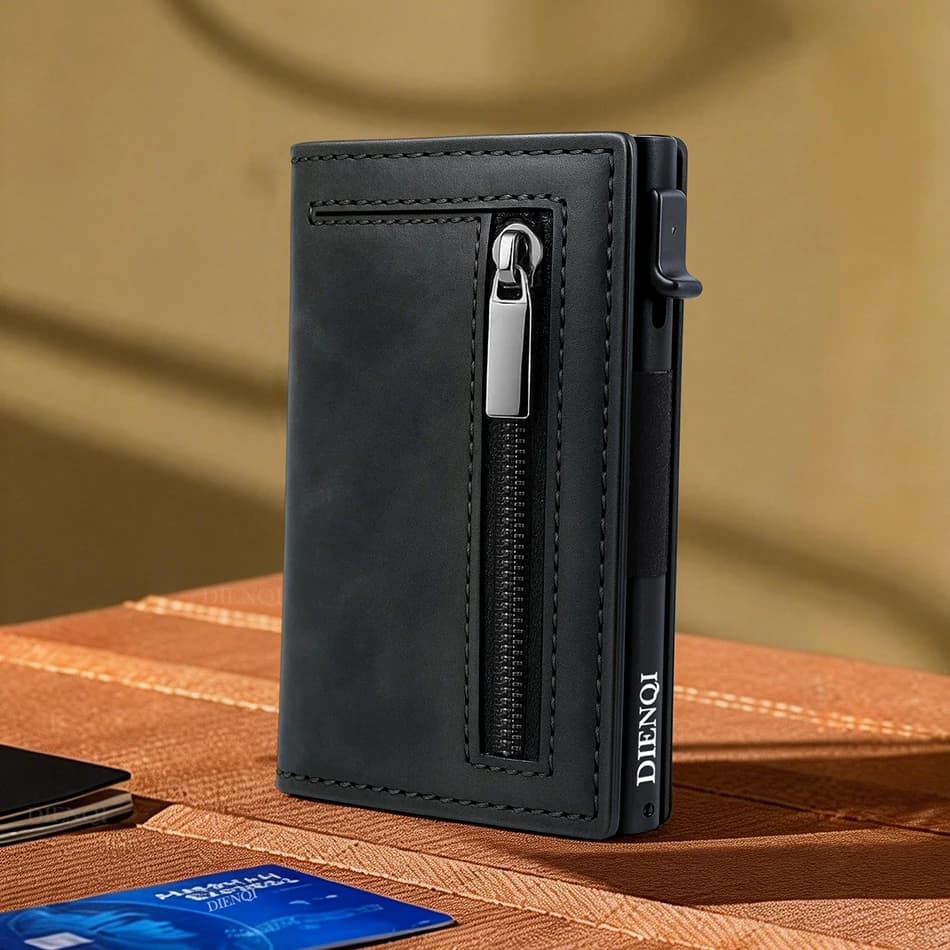 Porta carte di credito pop-up Portafoglio magnetico da uomo Rfid Portafogli sottili e minimalisti Porta carte di credito Custodia in alluminio Vallet per uomo