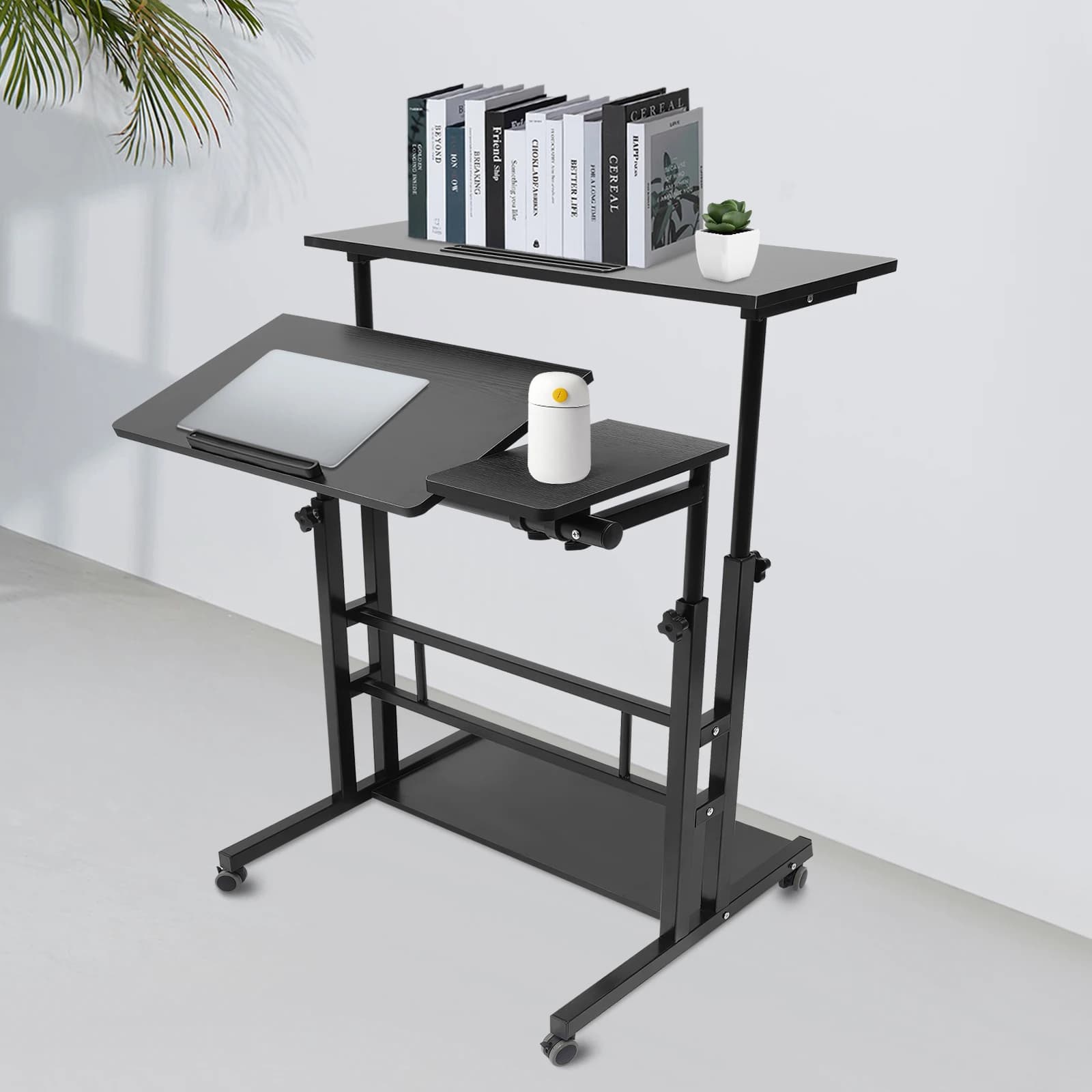 Mobile Standing Desk Rolling Table scrivania per Computer regolabile in altezza scrivania per Laptop Workstation Mobile per Home Office nero