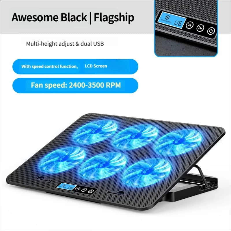 Gaming laptop cooler with adjustable height and convenient airflow, suitable for 15-18 inch laptops, quiet cooling stand