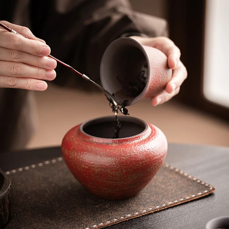 Shangqi round Jingdezhen Porcelain Tea Washing Cup for Tea Set Accessories Mountain Red Clay Tea Wastebasket Tea Scrub Barrel