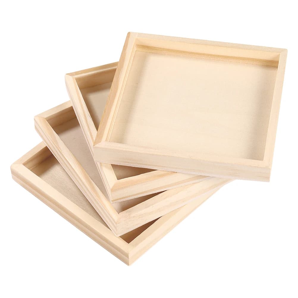 Set di 4 Vassoi Puzzle 3D in Legno, Blocchi Non Finiti per Organizzazione e Decorazione Casa