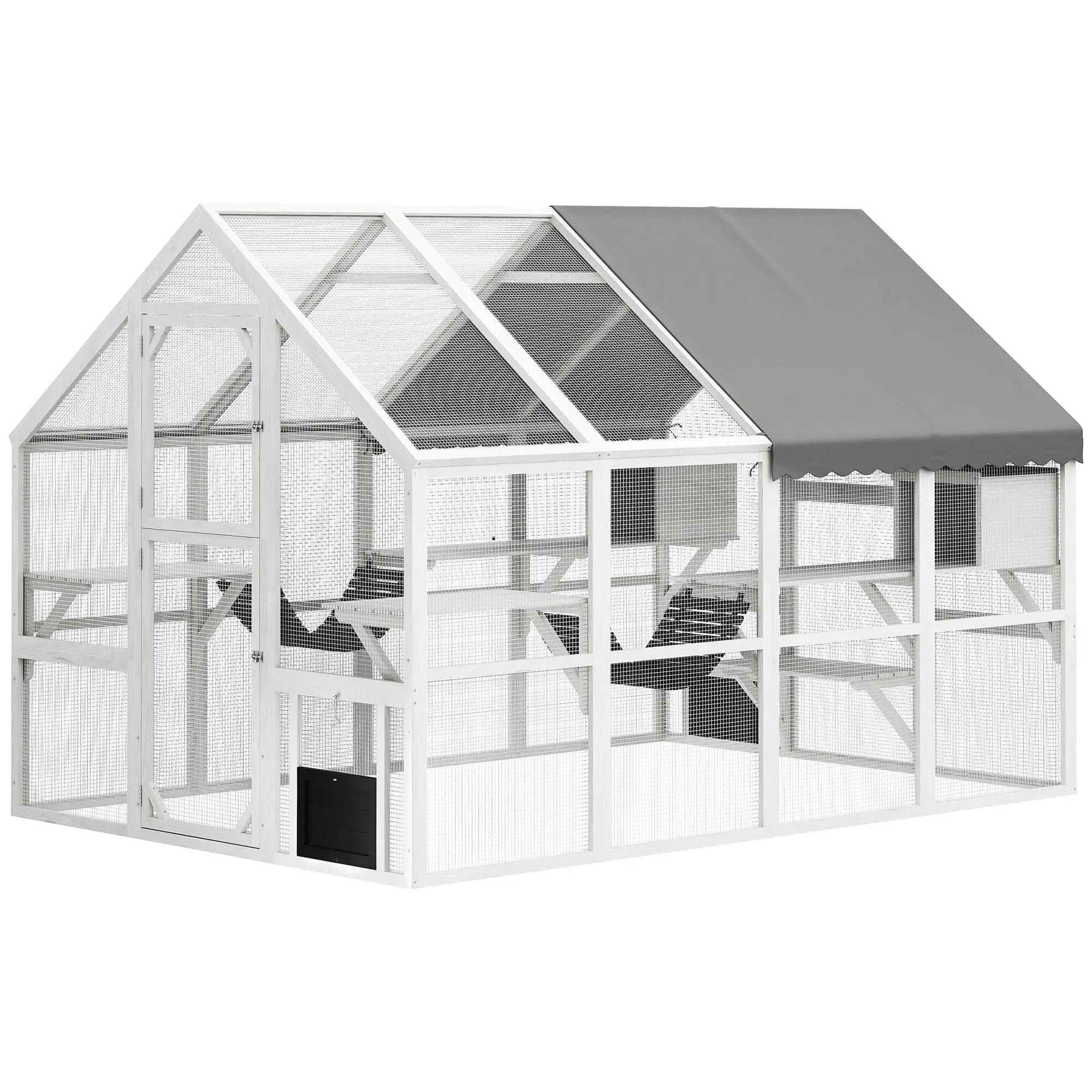 Outdoor Wooden Catio With Waterproof Cover Eco-friendly Cat Tree Modern Solid Pattern For 3-6 Cats Fir Wood Style Pet House