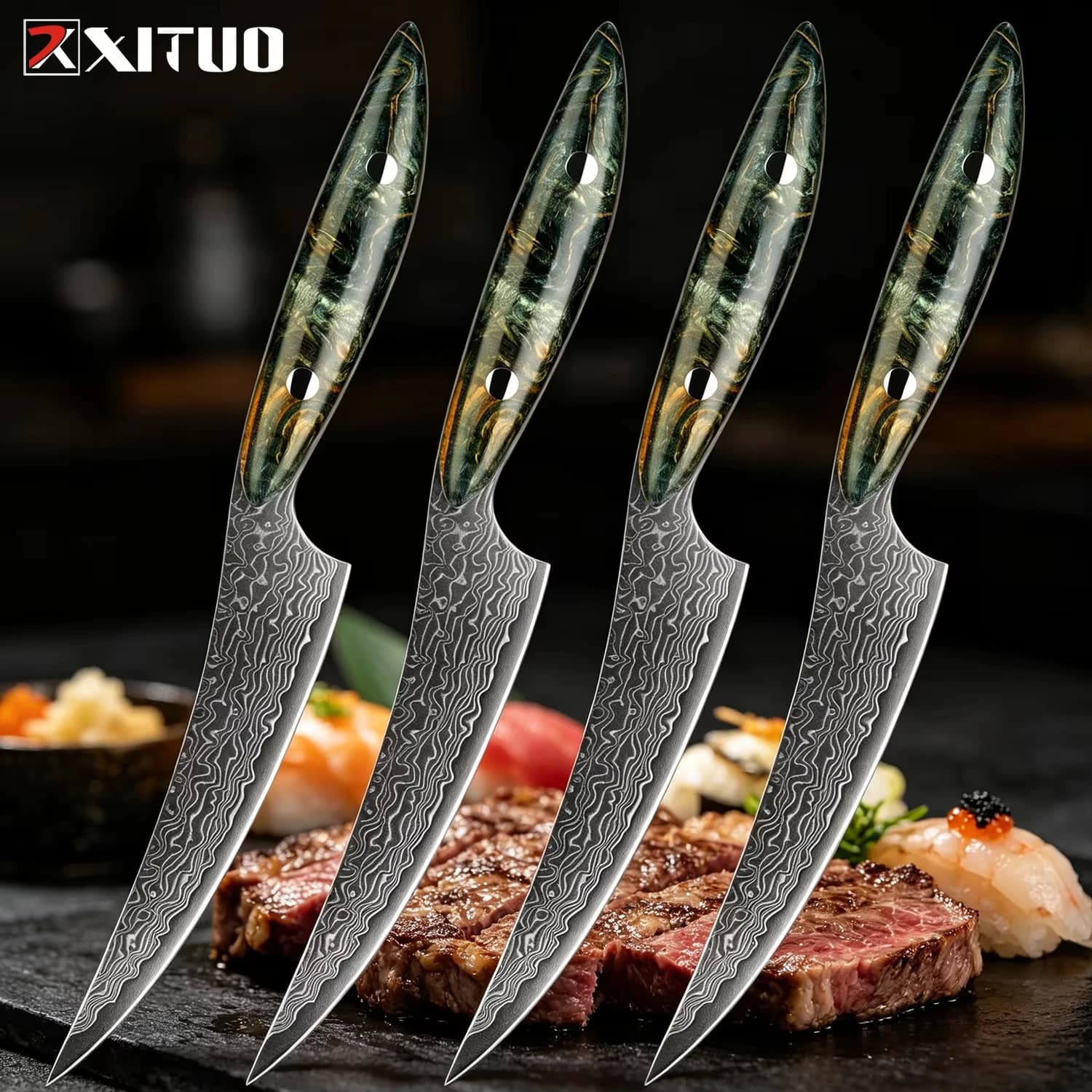 High-quality 67-layer Damascus steel 1~4PCS utility knife set sharp multi-purpose kitchen steak knives with ergonomic handles