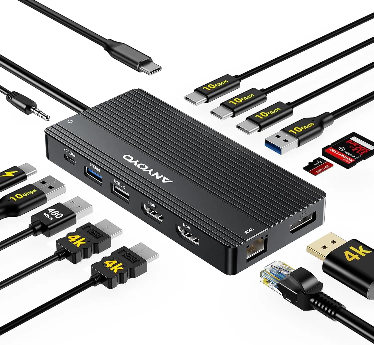 Docking Station USB C 14-in-1 con Doppia Uscita HDMI, DP, Porte 10Gbps, Ethernet e PD 100W per Laptop