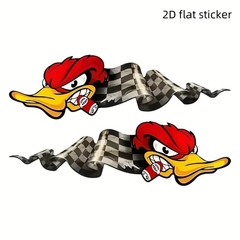 2PCS/SET "Angry Duck Racing Flag" Car Motorcycle Sticker Set Playful Design Auto Body Decal for Personality Expression