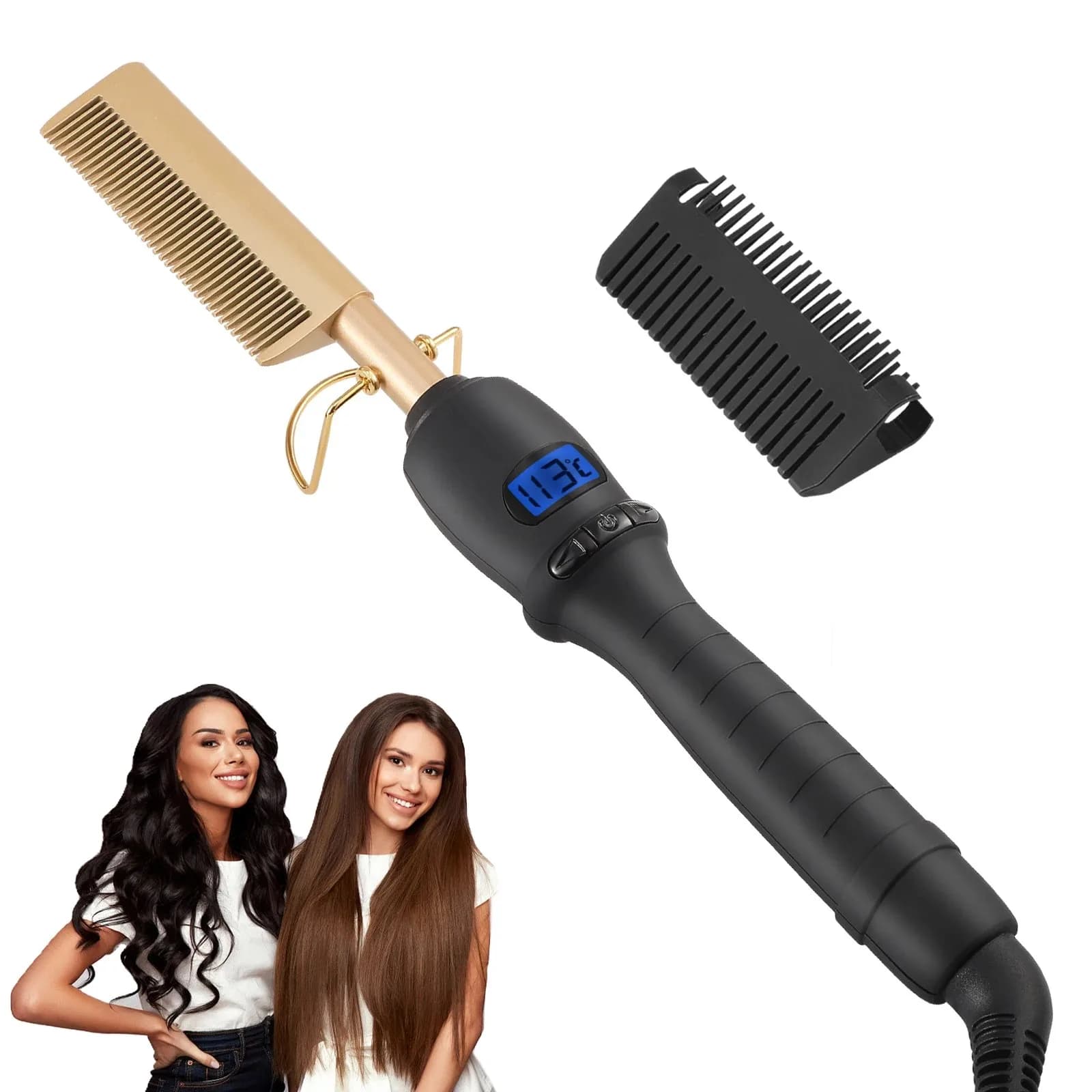 Pettine in Ceramica a Doppia Tensione - 450 ° Pettine Riscaldante Rapido 2-in-1 per Lisciare e Arricciare i Capelli