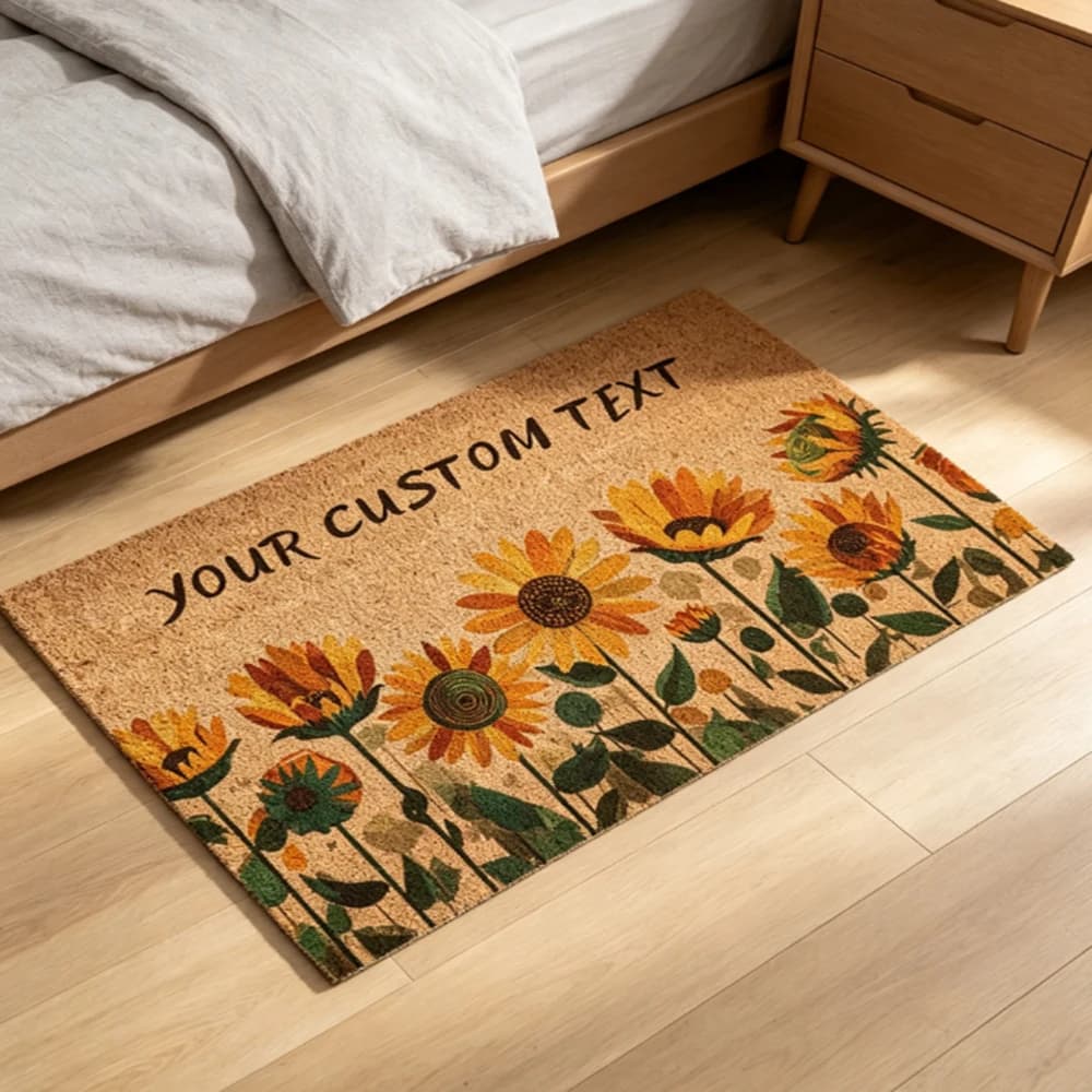 Custom Bedroom Decor Doormat Warm Sunflower Personalized Text Print Rug For Indoor Outdoor Home Decor Birthday Housewarming Gift