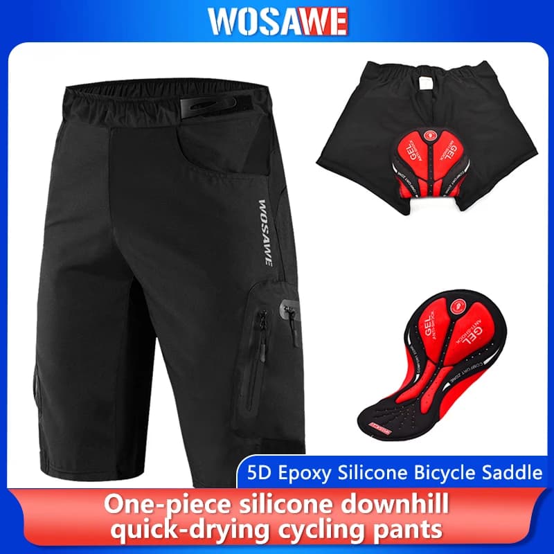 WOSAWE Men MTB Cycling Shorts 2 in 1 5D Padded Bike Shorts Quick Dry Breathable Multi Pocket Downhill Bicycle Pants with Liner