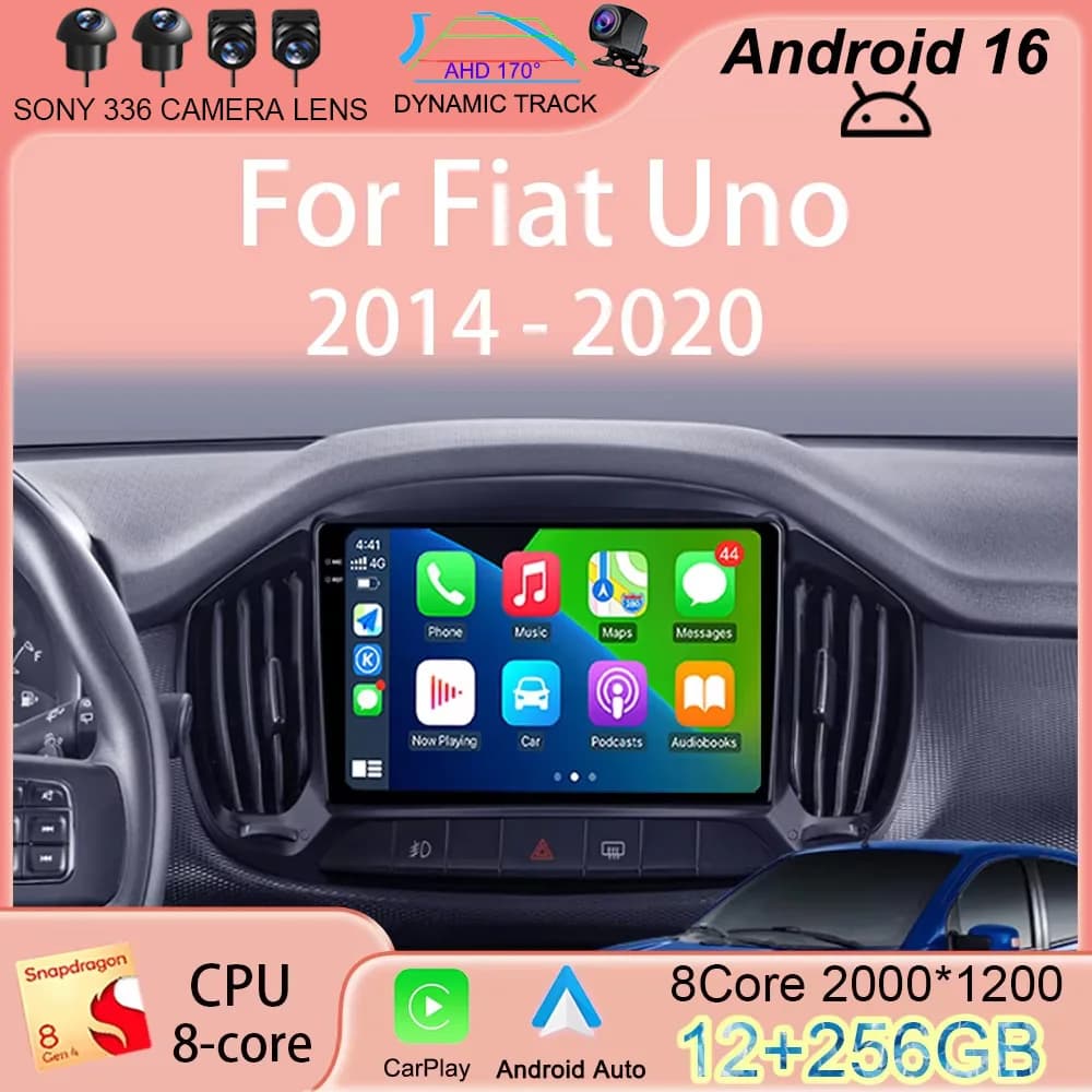 Autoradio Android 16 con Carplay per Fiat Uno 2014-2020, Lettore Multimediale GPS, Stereo Video, WIFI+4G, DSP