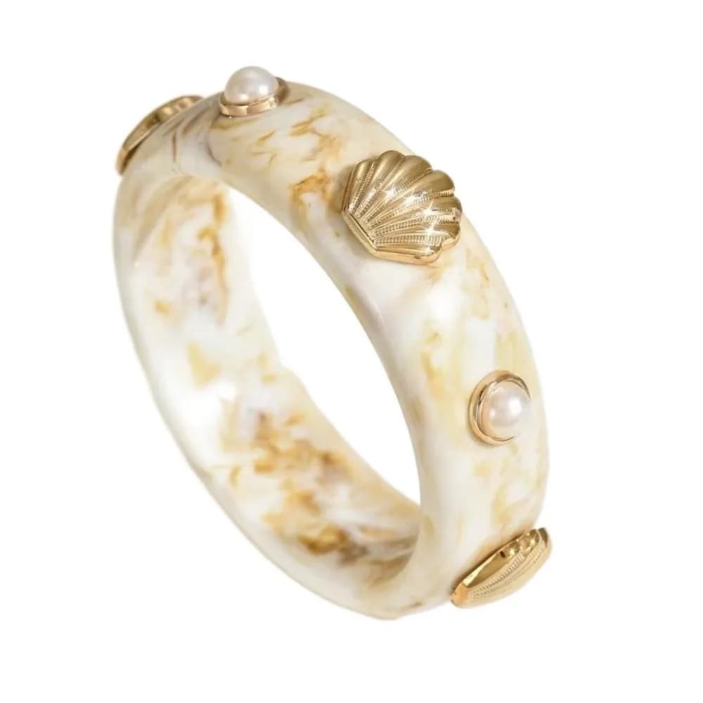 Fashion Wide Resin Pearl Shell Bracelet Round Mottled Bohemian Bangle Durable Comfortable To Wear Cuff Bracelet Gift Jewelry