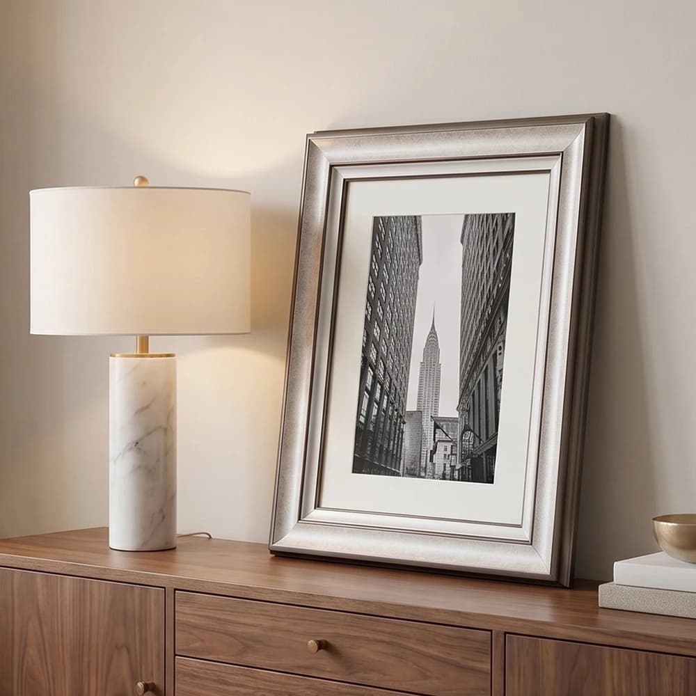 2 Pack A4 Champagne Silver Picture Frames With Mat Transitional Metallic Wide Border Photo Frame For Wall Art & Desk Display