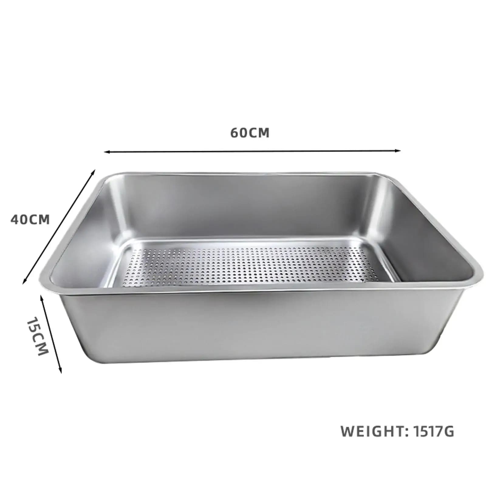 Cat Litter Tray Stainless Steel Easy Clean Open Sifter Pan High Sides for Indoor Cats and Rabbit Enclosure