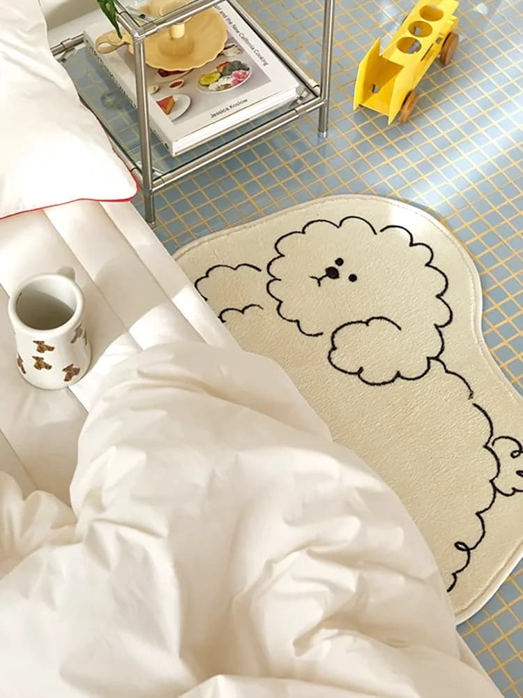 VIKAMA Ins Style Teenage Girl Cute Cartoon Dog Tappeto a strisce Porta d'ingresso Zerbino Divano Tavolino Poggiapiedi Camera da letto Coperta da comodino