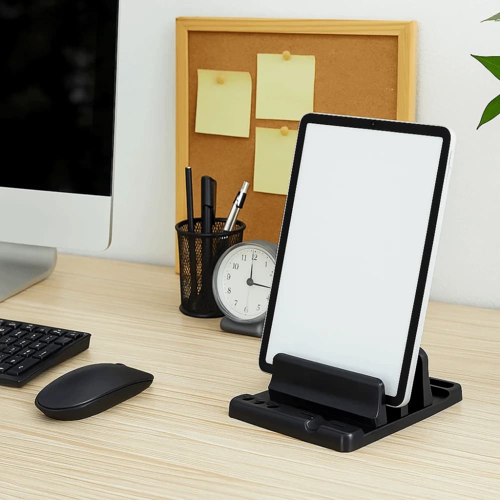 Supporto universale per tablet facile da posizionare, supporto verticale regolabile in larghezza, supporto portatile in plastica per laptop, scrivania da ufficio