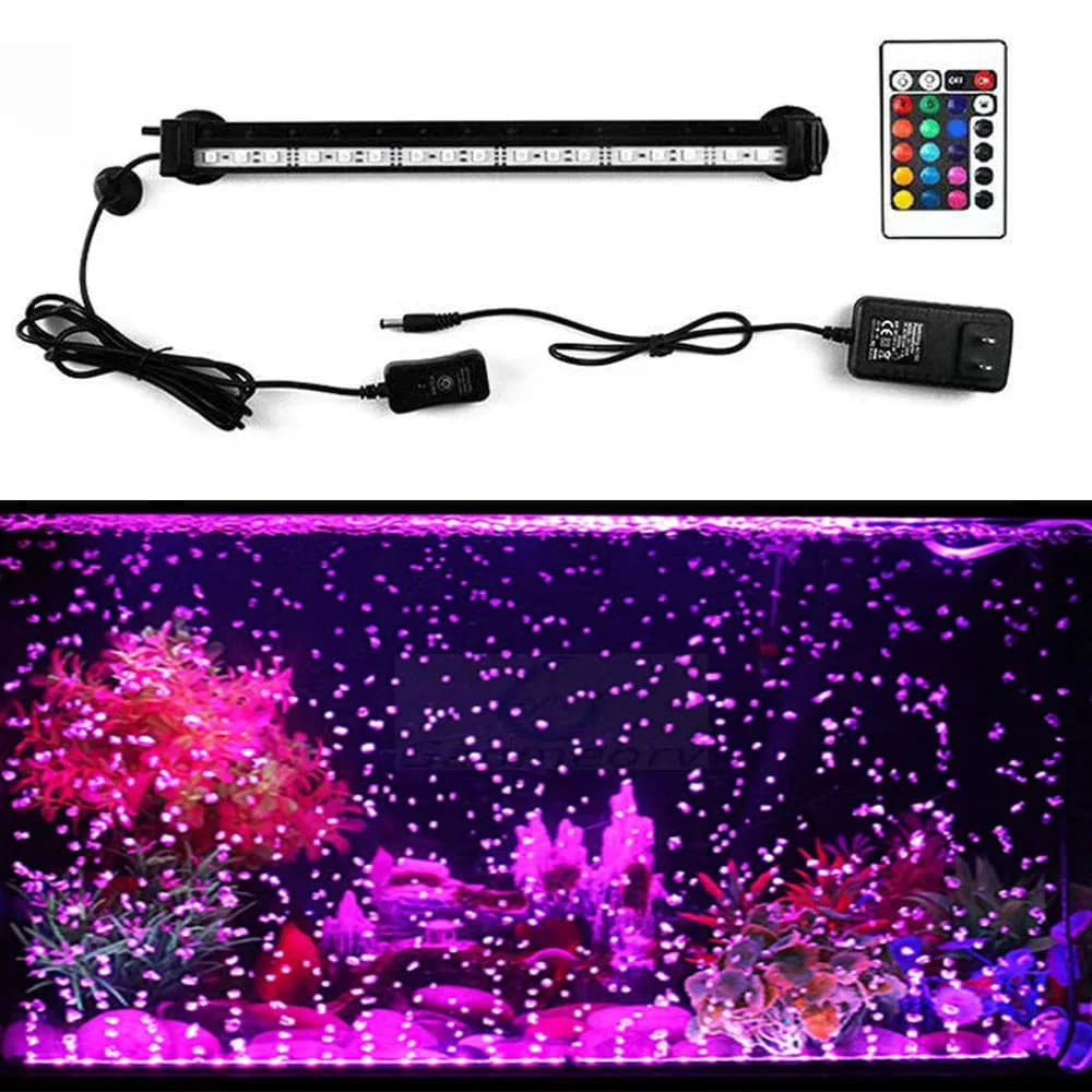 Aquarium Fish Tank Belt Sucker LED Oxygen Bubble Light Remote Control RGB Diving IP68 High Light Seven Color 16CM 32CM 42CM 46CM