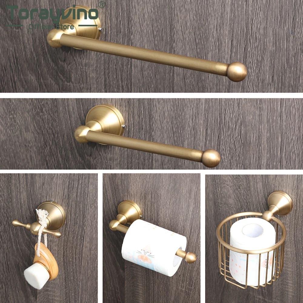 Torayvino Set di accessori da bagno in ottone antico Porta carta igienica Porta asciugamani Porta accappatoio Banheiro Kit combinato hardware