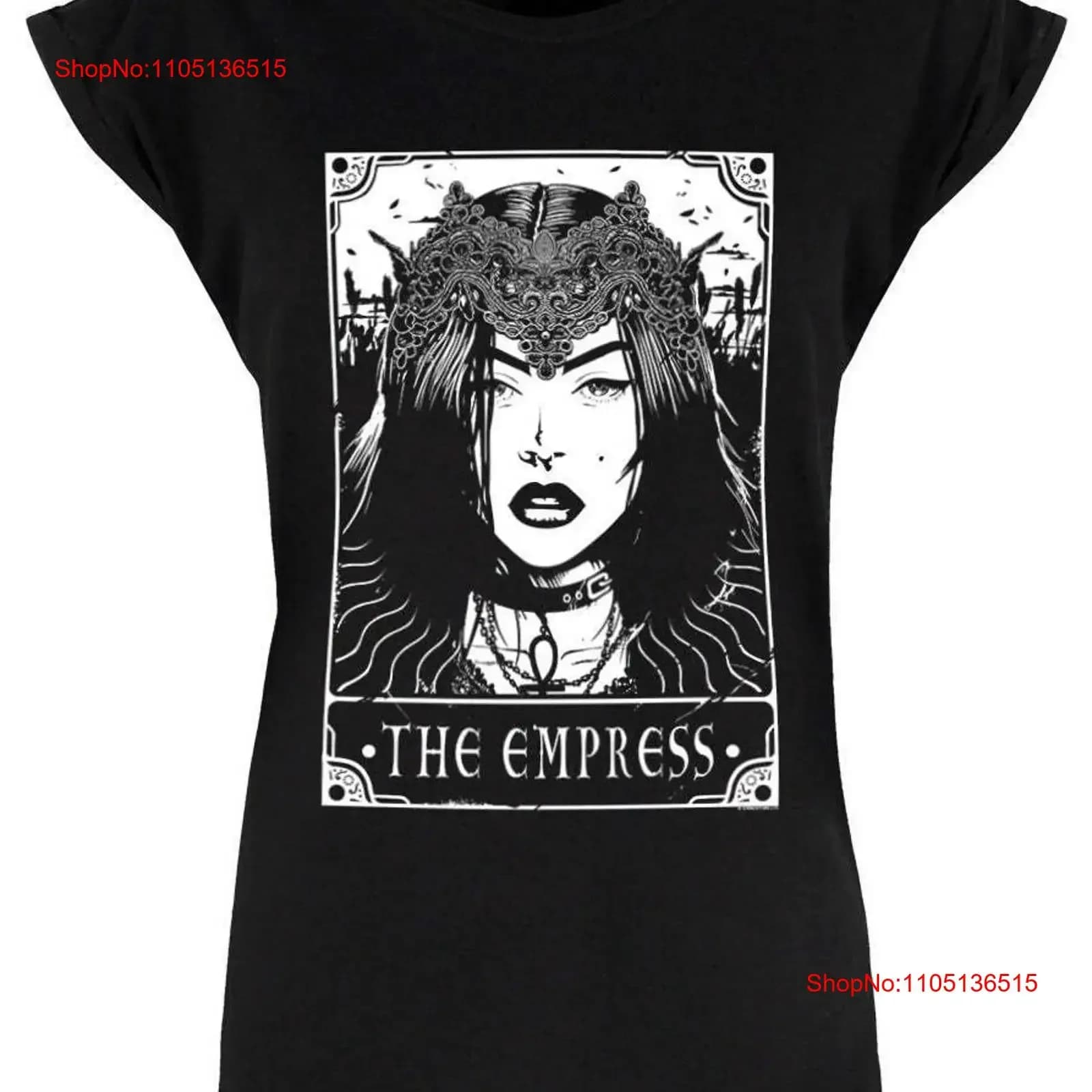 L'imperatrice Tarocchi Ladies Maglietta nera Royalty Beauty Rebel Deadly vintage Lavato streetwear moda Unisex homme Leggermente
