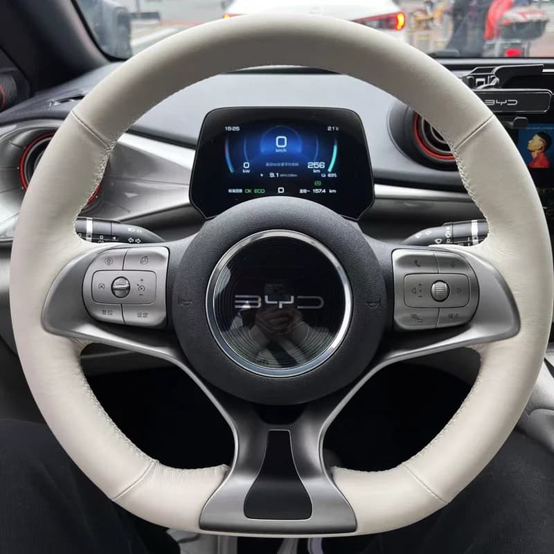 Customized DIY White Car Cover 100% Suitable for BYD Atto 3 EV 2022 2023 Steering Wheel Cover Interior Accessories Auto
