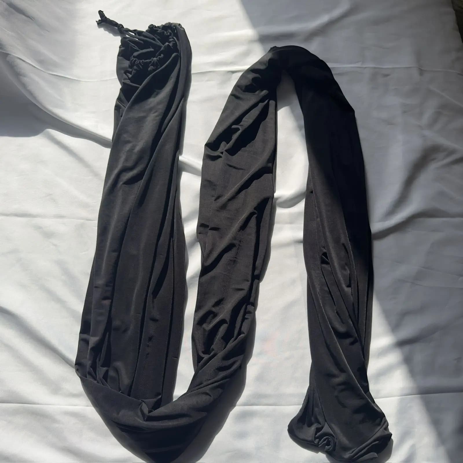 Length 2 m wide 0.35 m Long dress wide and transparent in glossy black satin Wrap in icy silk Long sleeping bag sexy strong sizes