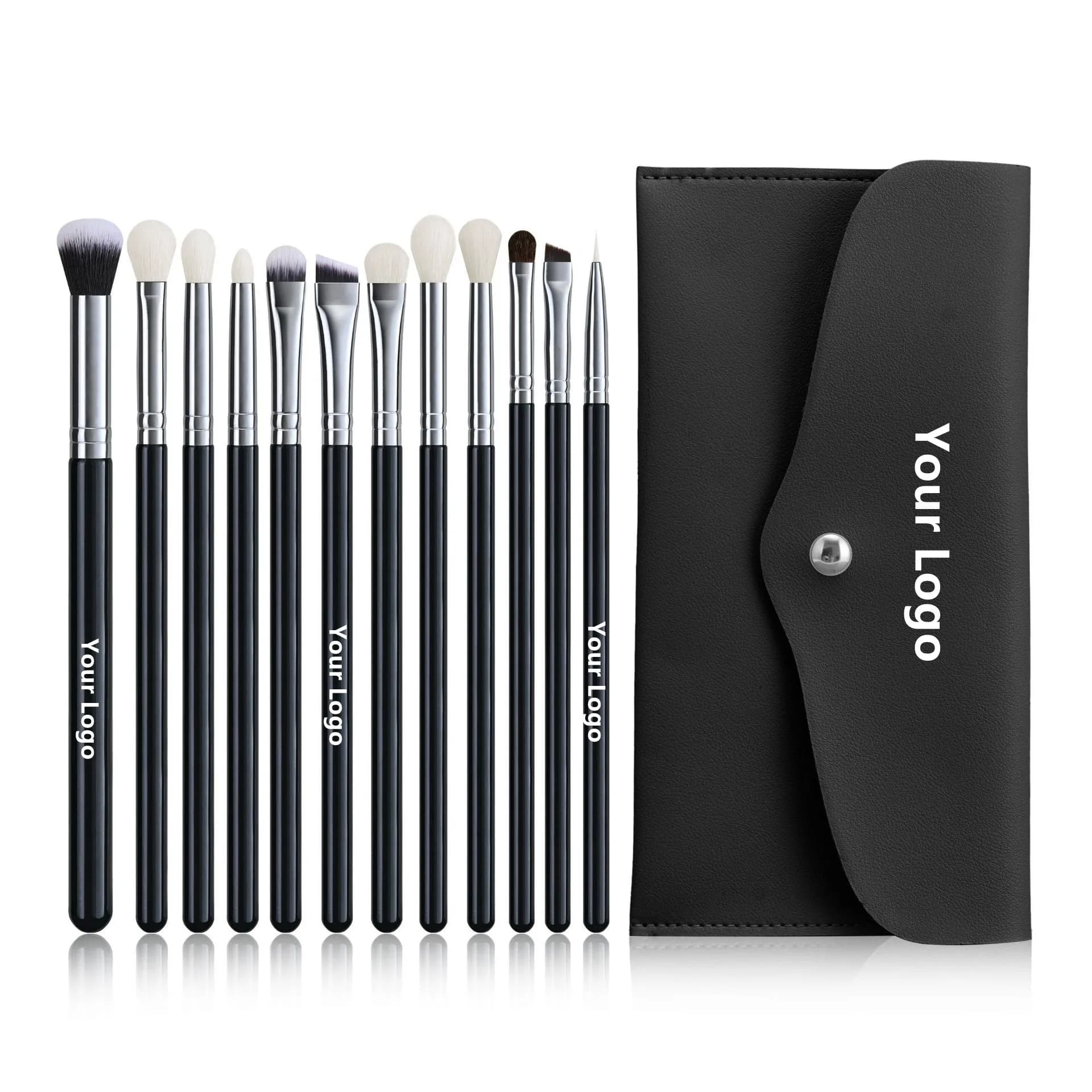 Eye Make-up Brushes Wholesale 12 Pieces Goat Eyebrown Shade Sets for Snails Private Label Professional Beauty Tool 5 Kits