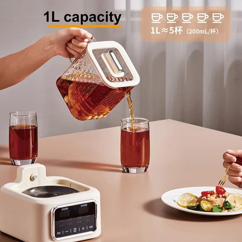 Mini Electric Pot 1.2L 110V/220V Multifunction with Function Keeping Heat, Office Glass Teapot, Soups and Stoves Pen