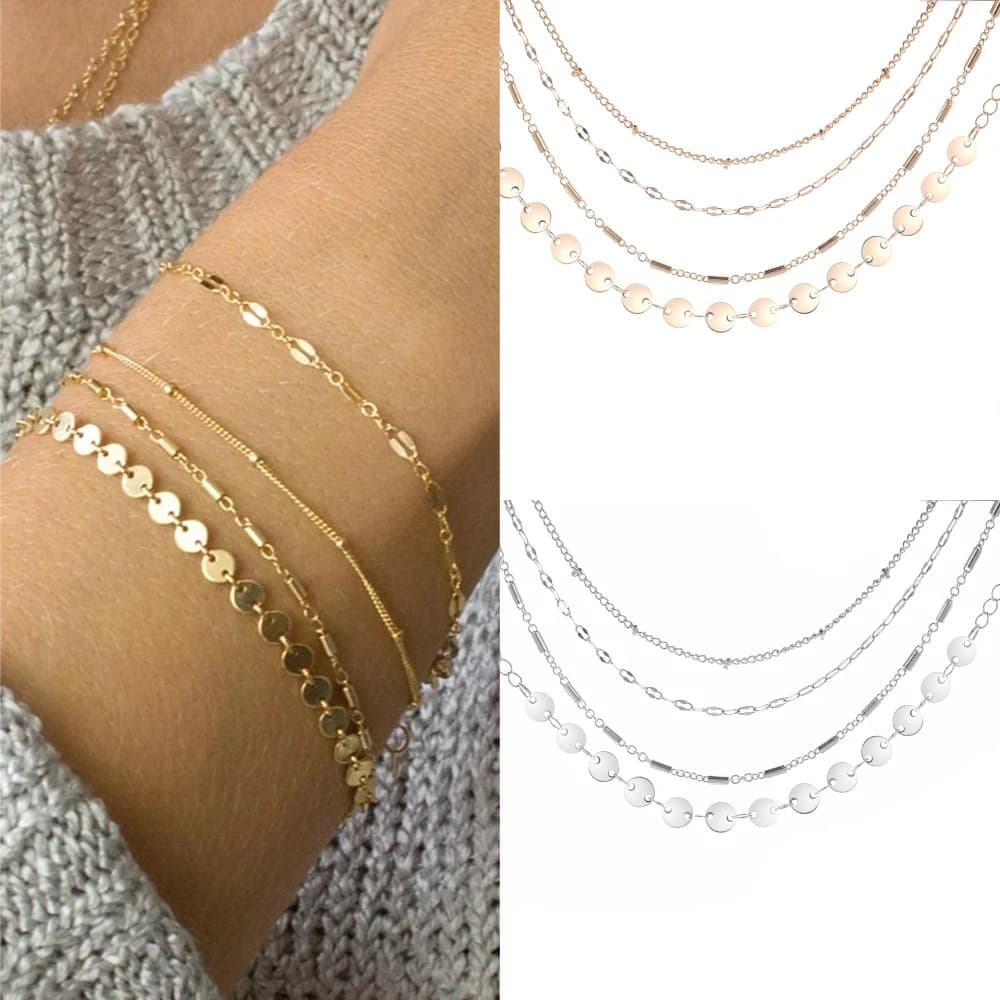 SUMENG 2025 Fashion Multilayer Boho Tube Lace Satellite Chain Bracelets Set of 4 in Golden Silvery for Women Jewelry Accessories